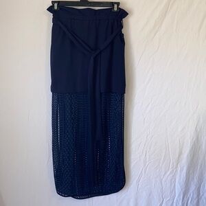 Venus Navy Blue Lace Maxi Skirt 2 Slit Size M
